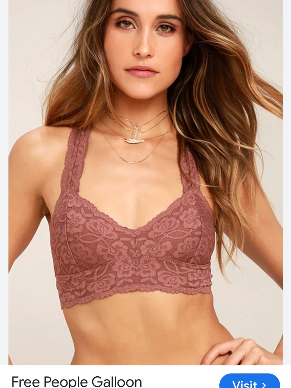 Free People Lace Bralette in Dusty Brown SZ XS